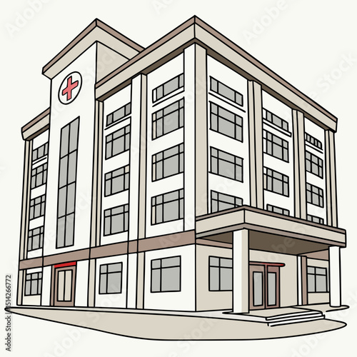 Modern hospital building exterior architectural design illustration