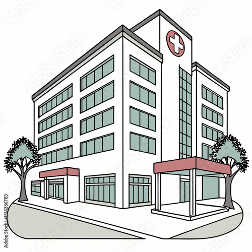 Modern hospital building exterior cityscape illustration
