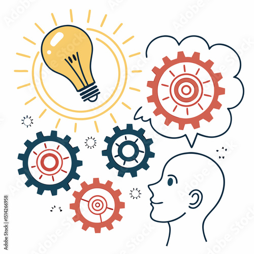 Bright idea gears innovation creativity concept illustration