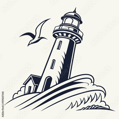 Lighthouse seascape dramatic waves coastal scene bird