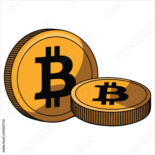 Bitcoin coin stack vector illustration showcasing cryptocurrency. Ideal for financial technology projects, trading interfaces, and digital currency asset visuals.