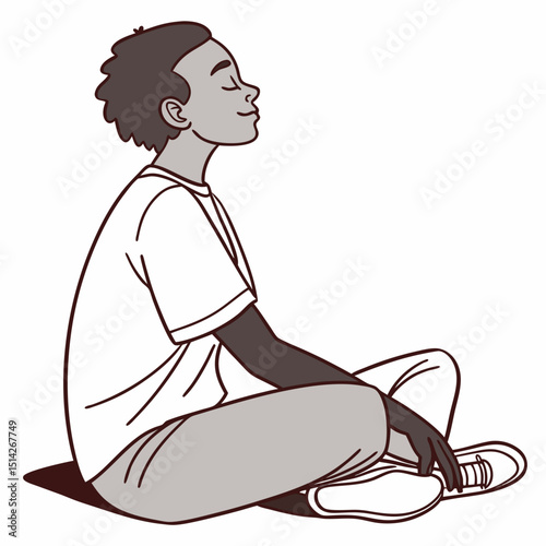 Young black person sitting cross legged meditating peaceful mindful