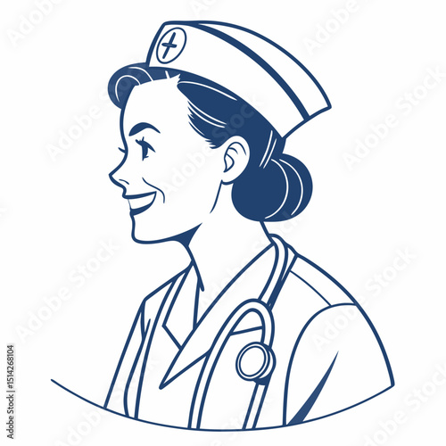 Retro nurse profile illustration healthcare medical worker