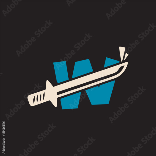 Letter W Katana Sword simple logo vector design minimalist