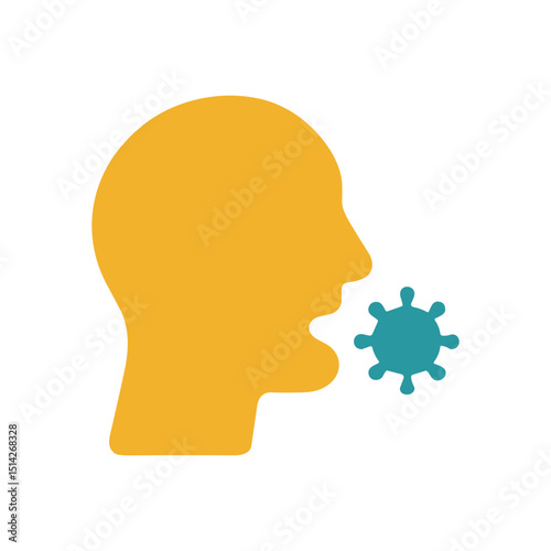 Silhouette of head coughing out bluegreen viruslike form