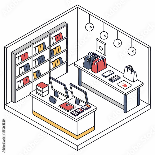 Modern boutique store isometric illustration retail shop design