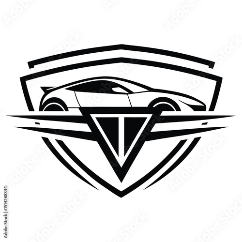 Sports car logo design black and white shield