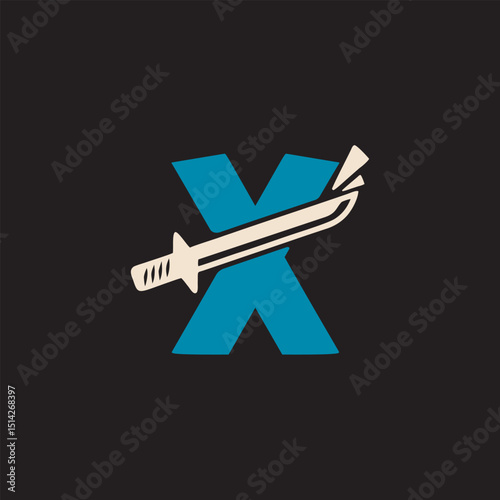 Letter X Katana Sword simple logo vector design minimalist