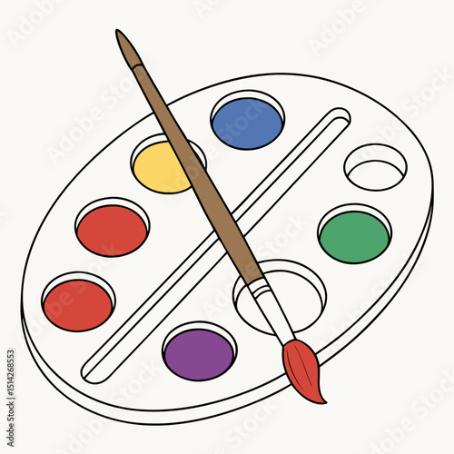 Colorful watercolor paint palette with paintbrush art supplies