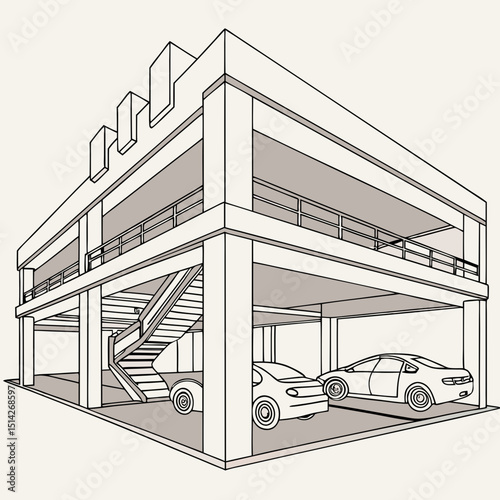 Modern multilevel parking garage design with cars
