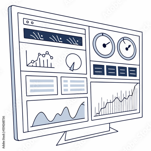 Computer screen displaying business analytics dashboard graphs charts data