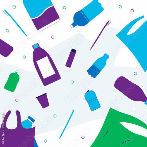 Colorful plastic waste pollution recycling concept illustration