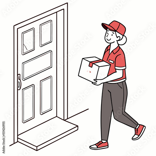 Delivery person bringing package to doorstep home delivery service