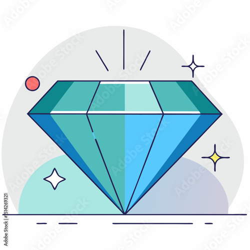 Illustration of a faceted diamond with sparkles and lines