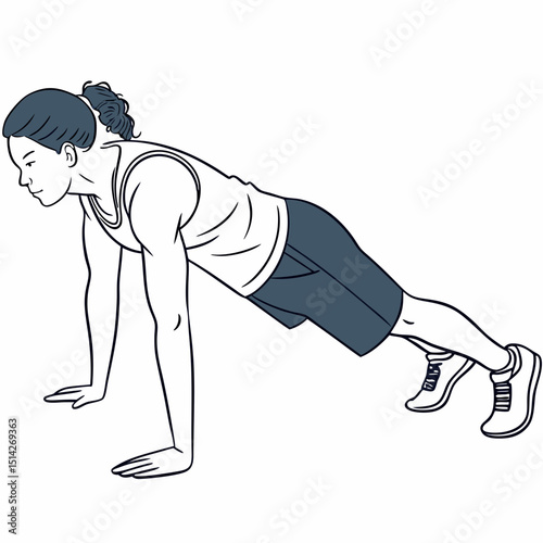 Woman doing plank exercise clean cutout illustration on white background