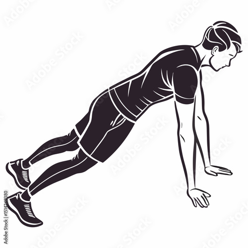 Professional cutout of man doing plank exercise on white background