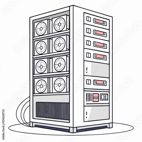 Powerful server rack with multiple cooling fans data center technology