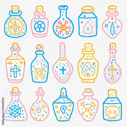 Magic Potion Bottle Illustrations – Fantasy Vials and Mystical Elixirs Vector Art