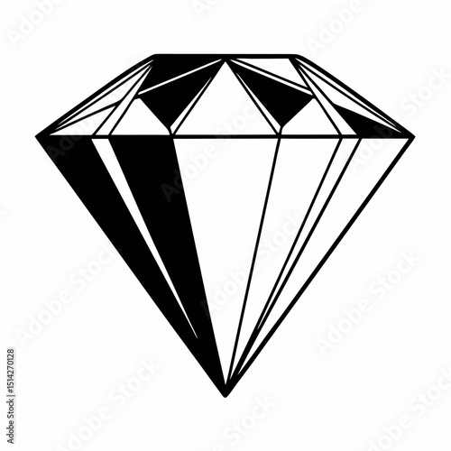 Illustration of a diamond with facets in black and white