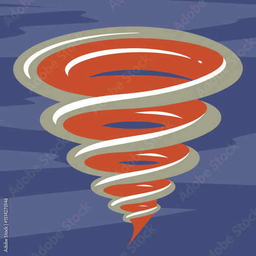 Illustration of a swirling tornado against a cloudy sky