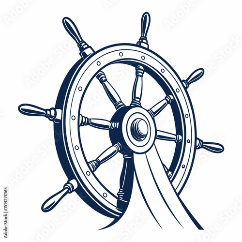 Nautical ship wheel vintage maritime helm graphic design element