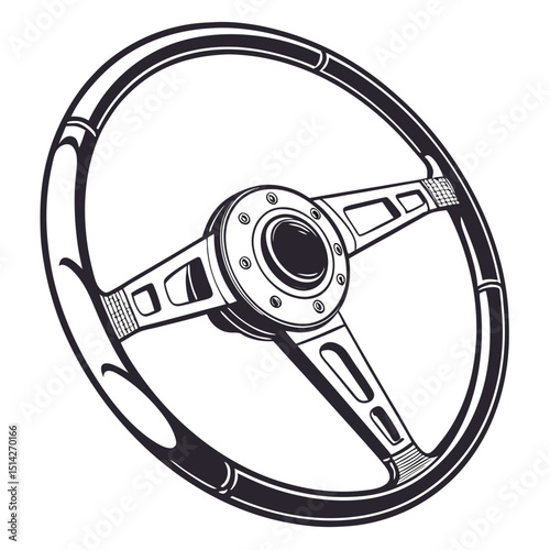 Classic car steering wheel vintage auto part design illustration