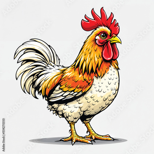 Rooster and hen cartoon illustration on white background