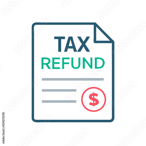 Professional tax refund document icon isolated on white background