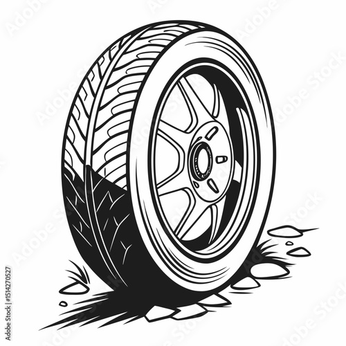 Worn out tire wheel graphic design element