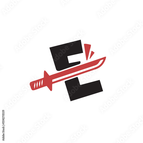 Katana Sword cut letter E logo design vector, logo for your company