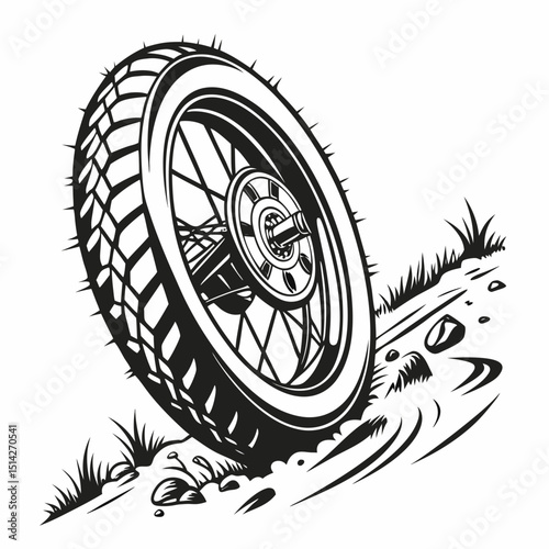 Motorcycle wheel stuck in mud off road adventure graphic