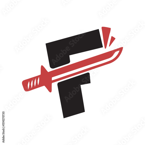Katana Sword cut letter F logo design vector, logo for your company