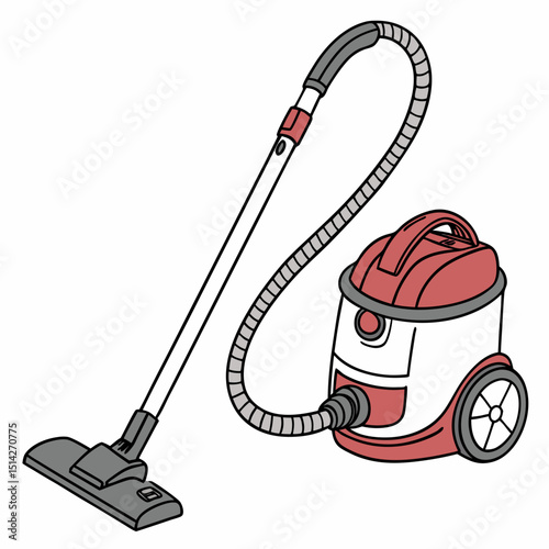 Red and white upright vacuum cleaner cleaning appliance