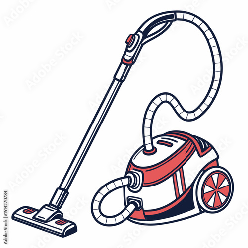 Powerful red and white upright vacuum cleaner illustration