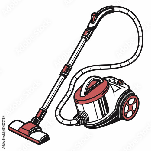 Retro style upright vacuum cleaner illustration cleaning appliance home device