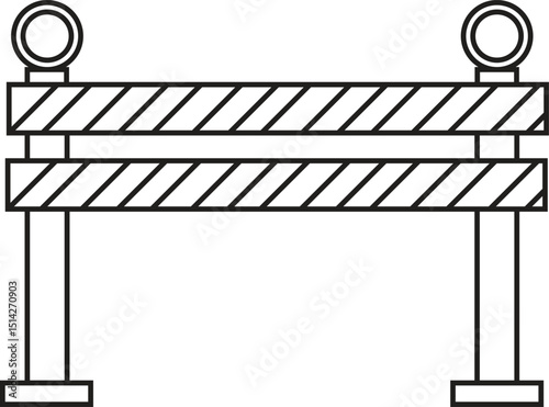 Construction Safety Barrier Vector Outline with Striped Lines for Roadblock, Hazard Sign, Traffic Control and Warning Design