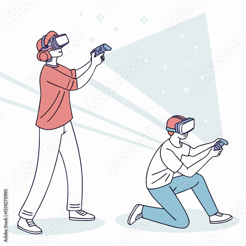 Two people immersed in virtual reality gaming experience