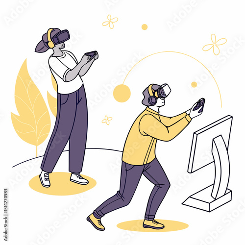 Two people immersed in virtual reality experiences