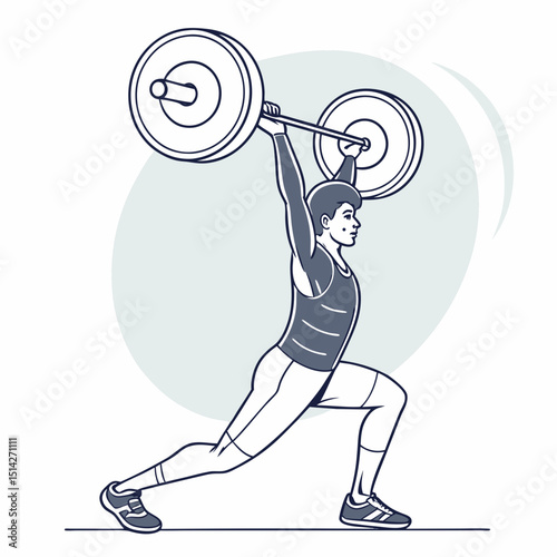 Weightlifter performing overhead lift clean and jerk athletic strength power