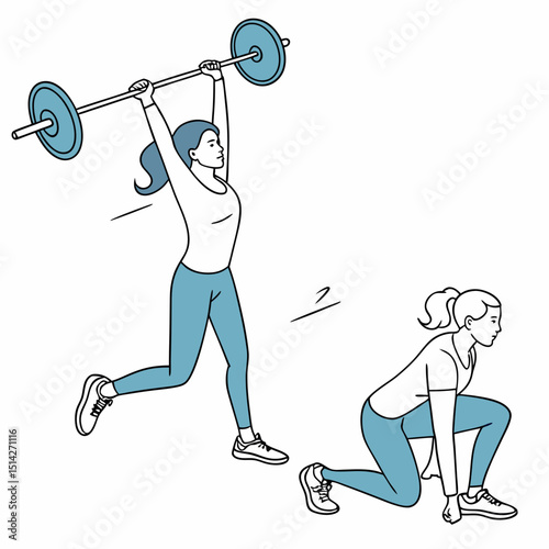 Woman weightlifting overhead press and squat exercise workout fitness