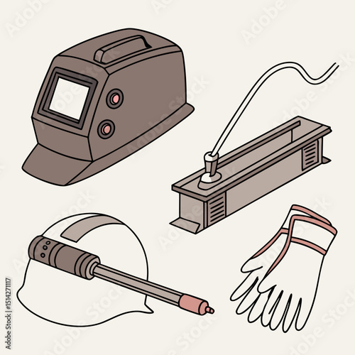 Welding equipment safety gear helmet gloves machine