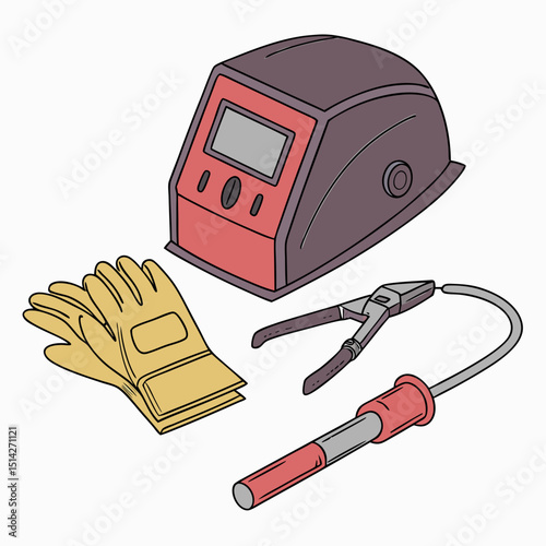Welding equipment safety gloves pliers and soldering iron