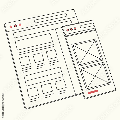 Website and mobile app design wireframes mockup