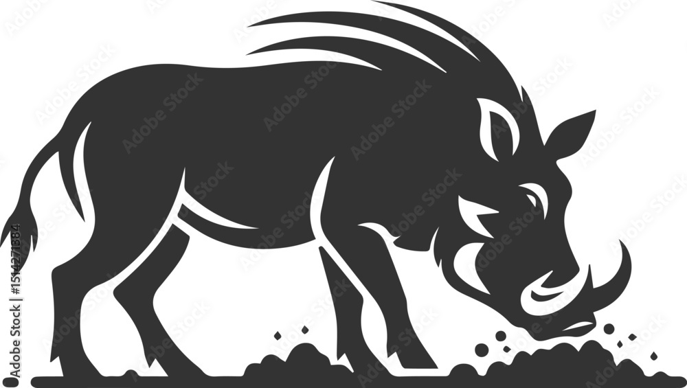 Fototapeta premium Black drawing vector silhouette of a warthog animal artwork