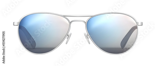 Stylish silver aviator sunglasses isolated on black background.