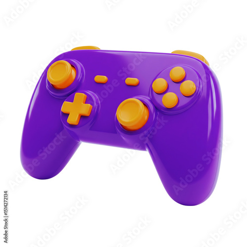 Purple and Yellow Video Game Controller on Black Background Modern Gaming Device for Entertainment and Interactive Play 3D Render