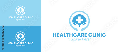 Professional and Stylish Healthcare Clinic Logo Design Featuring Medical Cross and Wellness Elements in Blue