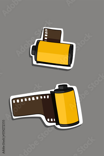 Vintage technology Roll film sticker cute doodle on grey