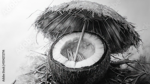 Grayscale coconut with parasol