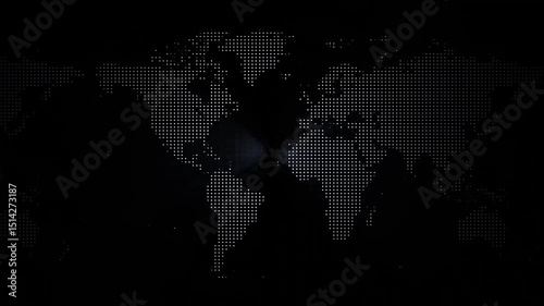 Dark Black Dotted 3D World Map with Futuristic Digital Glow Seamless Loop Animation